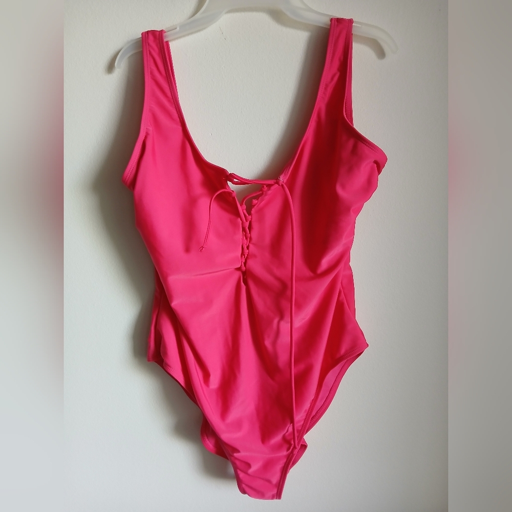 Hot pink one piece swimsuit By Hot Water Lace Up Size XL